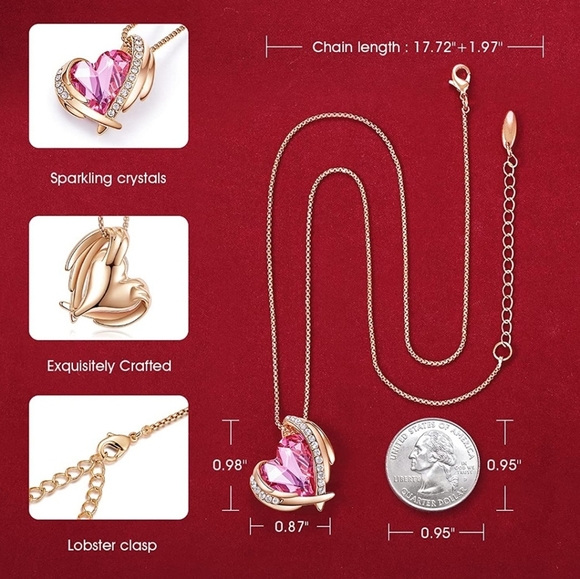 Pink Heart Shaped Crystal 14k Rose Gold Necklace * NWT - Picture 3 of 7